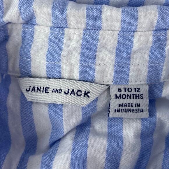 Janie & Jack Striped Cabana Baby Blue White Button Down Matching Set Size 6-12M - Picture 6 of 7